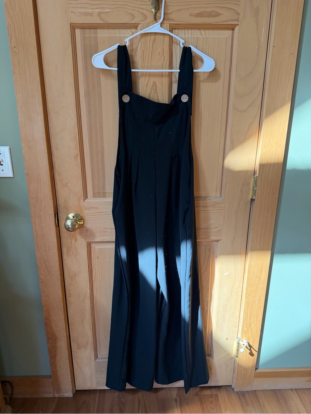 Women’s Black Wide-Leg Jumpsuit with Button Straps